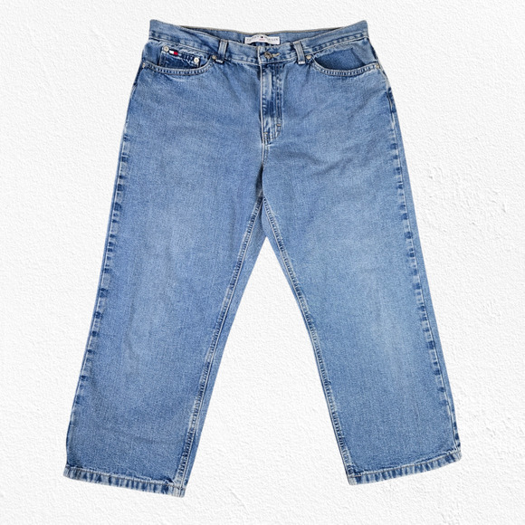 1990s Vintage Tommy Hilfiger Light Wash High Rise Capri Straight Jeans Size 12 - Picture 1 of 8